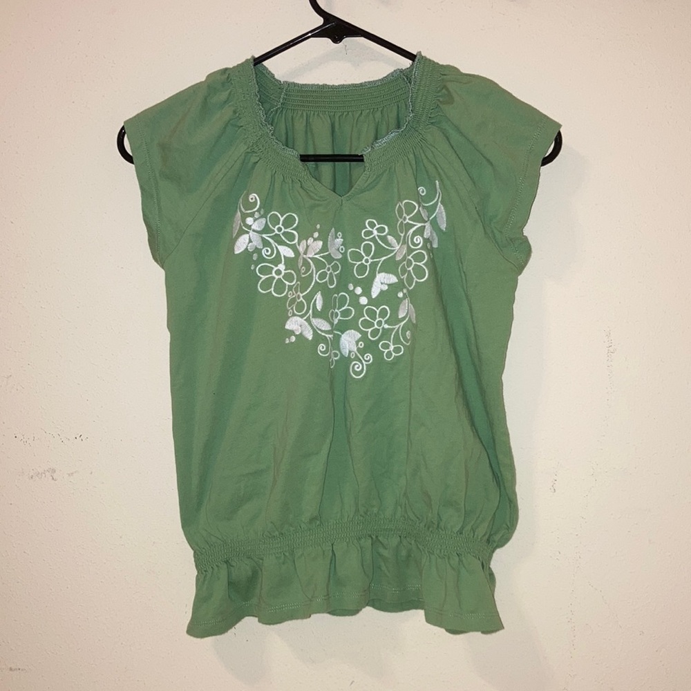 Green Embroidered Boho Top